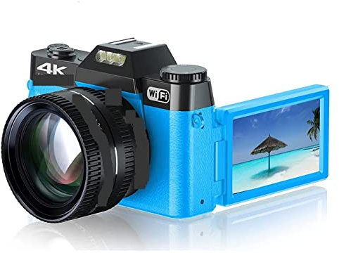 Digital Camera, Flip Screen 48MP Digital Selfie Camera Wide Angle 4K Vlog Camcorder 16X Zoom Beginner Photography Camera KIDS Gift(128G TF card,CDR10-Battery)
