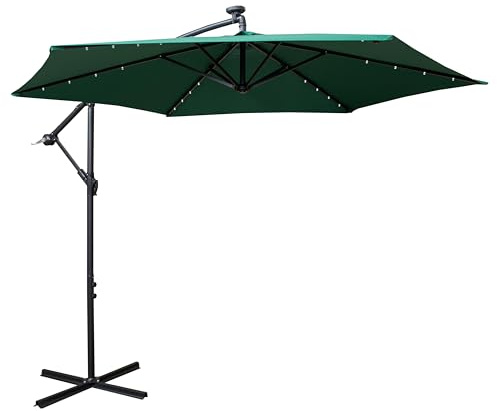 Samuel ALEXANDER 3m Solar Powered Cantilever Lit Banana Garden Parasol with Crank Handle & White LED Lights with Parasol Cover Included