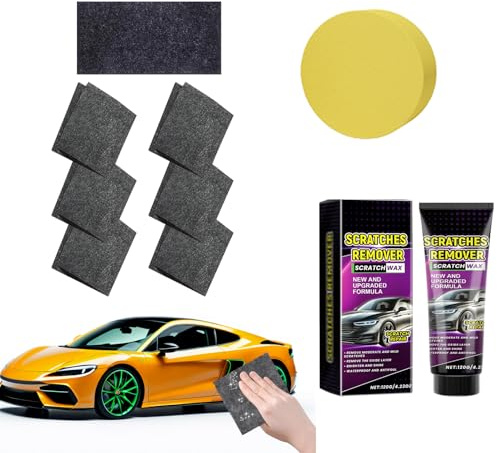 Nano Tuch Auto Kratzer Entferner Set 2025, 6 x Nano Tücher & 120g Polierpaste, Autolack Reparatur Kit für Kratzer Entfernen, Hochglanz-Finish, Lackpflege für Autos, Motorräder & Haushaltsgegenstände