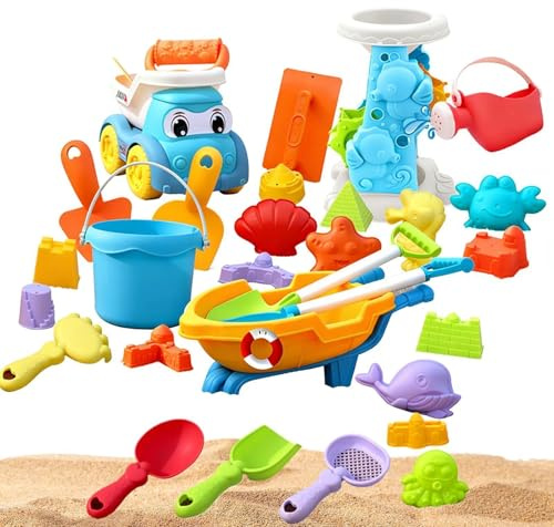 Juguetes de Playa para Niños 30 Piezas, Set de Arenas Completo con Rueda Hidráulica, Camión Volquete, Cubo, Moldes de Castillo y Pala, Juego de Arenero Exterior, Regalo Ideal Verano para Niños y Niñas
