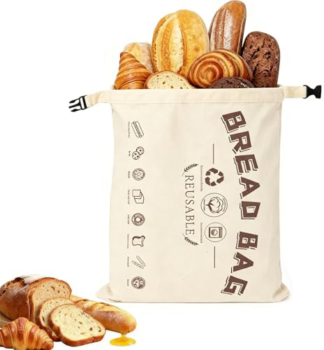 Beeswax Bread Bags with Zip Closure, Reusable Bags with Natural Beeswax Lining, Eco-Friendly Food Storage Bag for Sourdough, Artisan Loaves & Pastries, Keeps Fresh Longer (Beige)