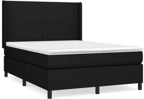 QJBSAVVA Boxspringbett 140x190 cm Komplettbett mit Matratze und Topper, Polsterbett Doppelbett Bettanlage mit Höhenverstellbarem Kopfteil mit Ohren, Stoffbett Schwarz