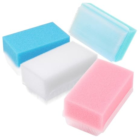 Hohopeti 4pcs Double-Sided Sensory Bath Sponge Brush, Soft Dual-Textured Surfaces Coarse and Fine Side, Reusable Gentle Scrubber for Shower and Cradle Cap Care