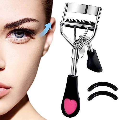Pinkiou Recourbe Cils Professionnel avec Coussinets de Remplacement en Silicone pour Femmes et Filles Recourbe-cils avec Peigne Pour Toutes les Formes D'yeux Facile à Utiliser - Noir