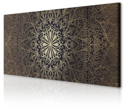 decomonkey Wandbilder Mandala 200x80 cm XXL 5 Teilig Leinwandbilder Orient | Bild auf Leinwand, Kunstdruck, Wanddeko, Wohnzimmer, Wanddekoration, Abstrakt, Zen, braun