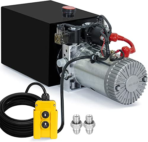DC HOUSE Hydraulic Power Unit 15 Quart Double Acting Hydraulic Pump DC 12V Power Unit Metal Reservoir for Dump Trailer Car Lifting