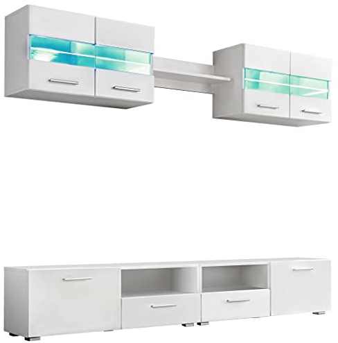 vidaXL Ensemble Meuble Mural TV Lumières LED 5 pcs, Armoire de Télévision avec Étagère, Meuble Télé de Salon Intérieur, Moderne, Haute Brillance