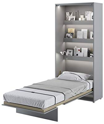 Schrankbett Bed Concept, Wandklappbett mit Lattenrost, V-Bett, Wandbett Bettschrank Schrank mit integriertem Klappbett Funktionsbett (BC-03, 90 x 200 cm, Grau/Grau, Vertical)