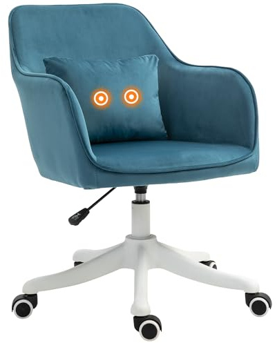 HOMCOM Bürostuhl Velours Bürostuhl Massagesessel integriertes Lendenkissen höhenverstellbar 360° drehbar blau | Integriertes Lendenkissen, höhenverstellbar, um 360° drehbar