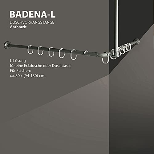 Winkelstange Duschvorhang Stange Anthrazit Weiß Silber Schwarz Bad Stange Winkel, U und L-Form inkl.Deckenhalterung (L-Form 80x(94-180cm), Anthrazit)