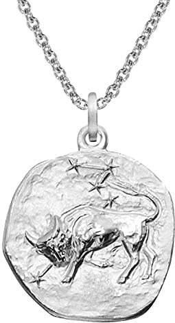 trendor Sternzeichen Stier Ø 20 mm und Halskette 925 Silber 51610-05 | Tierkreiszeichen Anhänger für Damen oder Herren, zauberhafte Sternzeichenkette