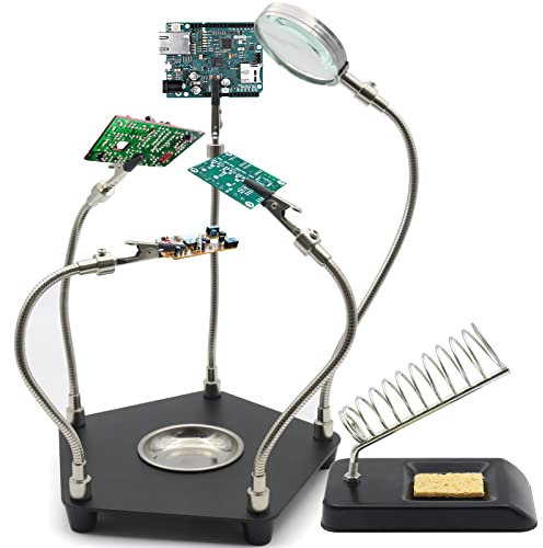 Kaisiking Helping Hand Soldering Third Hand Soldering Tool PCB Holder with Soldering Iron Stand, Heavy Duty Base Flexible Metal Arms for Soldering, Electronic Repair