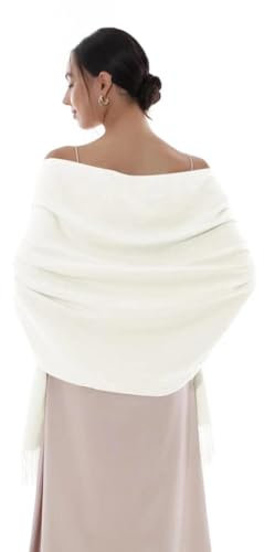 RIIQIICHY Damen Schal Elfenbein Stola Festlich für Abendkleid Pashmina Schals Tücher für Frauen Hochzeit Schultertuch Frühling Winter Schal Warme Kuschelig