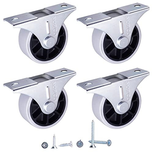 SKIR'CO (4 pcs) 40 mm Rubber Wheels, Furniture Castors, Fixed Casters, Non-Swivel, Screws Included