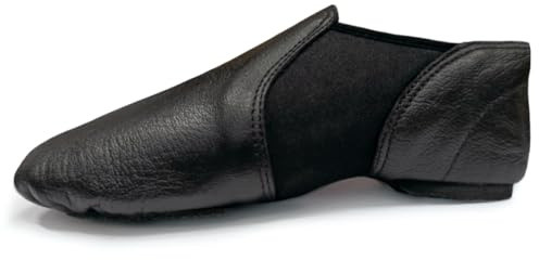 Jazz Shoes Slip on Jazz Dance Shoes Rubber Split Sole Slip Resistance Leather and Neoprene Black Fish Style (7 UK Adults, Black)