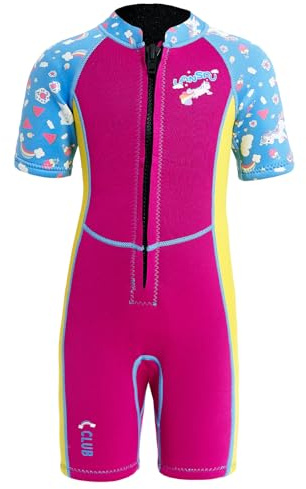 Lansru Kinder Neoprenanzug - 2,5 mm Kurzer Neoprenanzug, aufgerüstetes SCR-Neopren, sichereres Material, UV-Schutz, Frontreißverschluss für Schwimmunterricht, warmhalten in kaltem Wasser.