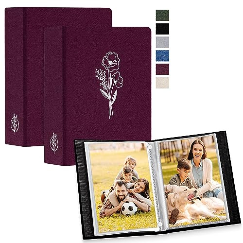 Lanpn Fotoalbum 13x18 100 2 Packungen, Klein Leinen Einstecken Einsteckalbum für Hochformat Fotos Bilder Lila