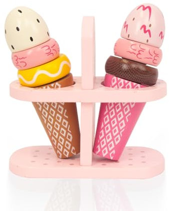 WOODENFUN Ice Cream Set - Sweet Treats Ice Cream Parlour Playset - Pretend Play Food Toy Playset for Toddler - Best Gifts for Girls Boys