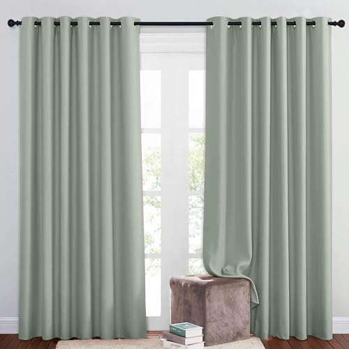 PONY DANCE Blackout Eyelet Curtains, Sage Green, 2 Panels, 80 x 84 Inch | Thermal Insulated 84 Inch Drop Extra Wide Long Curtains for Living Room, Room Darkening Drapes for Bedroom or Patio Doors