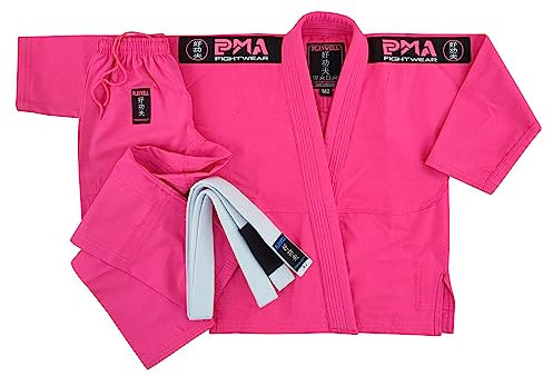 Playwell Kinder Pink Pro Mädchen Elite BJJ GI Uniform, inklusive weißem Gürtel, rose, M3