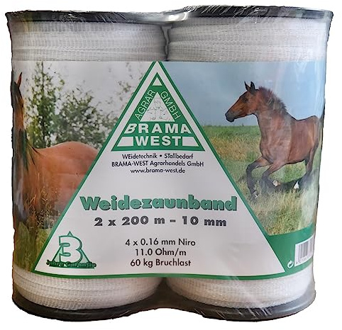 Brama West Weidezaunband 2 x 200 m x 10 mm Elektrozaun Band Elektroband Pferdeband
