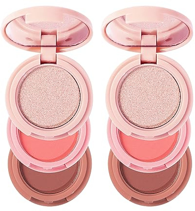 Joyeee Kit de Colorete e Iluminador Facial, Profesional Paleta de Contorno e Resaltado Rubor 3 en 1, Brillante Larga Duración, Portátil, Multifuncional Paleta de Polvos Compactos de Maquillaje, 2PCS#3