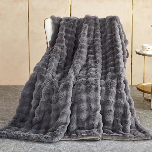 Kuscheldecke Kaninchen Plüsch Decke Super Soft Wohndecke Dick 1000 G/M² Flanell Decke Couchdecke Warme Überwurfdecke Sofadecke Vielseitig Blanket Für Bett Sofa Schlafzimmer Büro Dunkelgrau 160 x 200cm