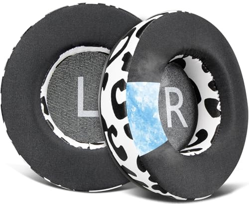 SOULWIT 90mm di raffreddamento Gel Earpads sostituzione per JBL Synchros E50 E50BT S500 S700 cuffie wireless, Cuscinetti auricolari con schiuma di isolamento acustico-Leopardo delle Nevi