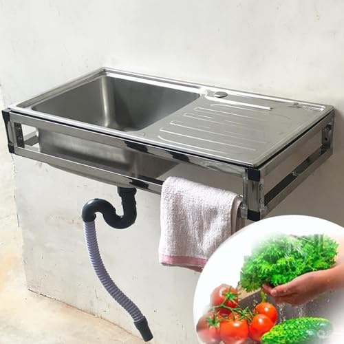 NILZA Wandmontage Edelstahlspüle Spülbecken Küchenspüle Edelstahl Waschbecken Outdoor Spüle 1 Becken Spültisch Mit Werkbank Für Gewerbliche Restaurant (Size : No taps)