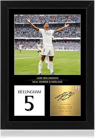 Win FC Jude Bellingham gerahmtes Foto, A4, reproduzierte digitale Signatur, Geschenk für Real Madrid-Fans im Schlafzimmer