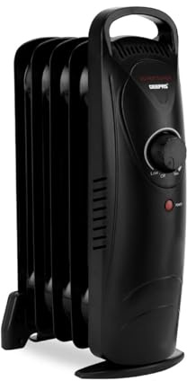 Geepas Oil Filled Radiator Heater 450W, 5 Fin | Mini Portable Electric Heater Adjustable Thermostat Safety Cut-off Overheat Protection Energy Efficient Heating | 2 Year Warranty Black