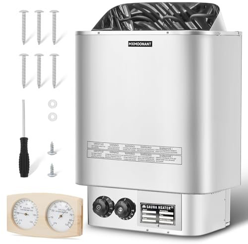 Mxmoonant 6KW Sauna Heater, 230V Electric Sauna Heaters Stove Dry Steam Sauna Bath, for Home, Hotel, Spa, Max. 9 m³, with Sauna Hygrothermograph