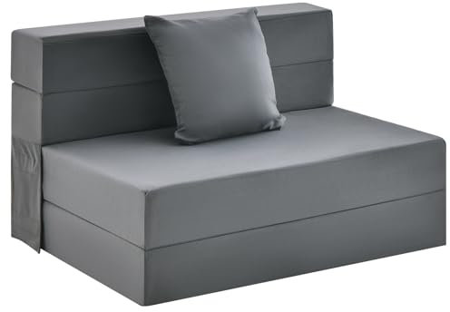 RELAX4LIFE Klappmatratze 3 in 1, Gästematratze mit Kissen, Reisematratze Klappbar, Faltmatratze 15cm Dicke Schaumstoff, Bodenmatratze mit Waschbarem Bezug, Sesselbett für Gäste (Dunkelgrau)