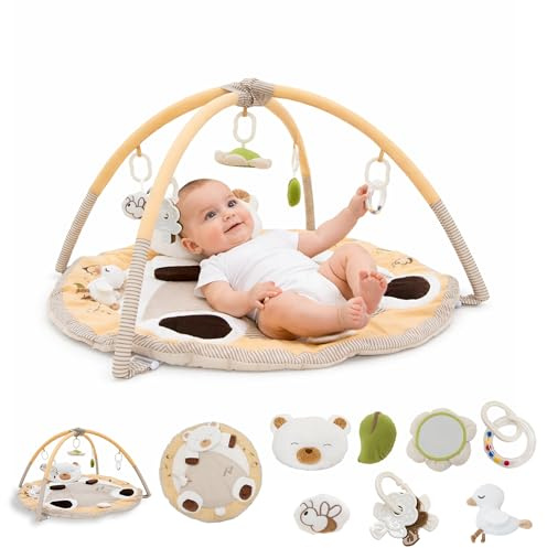 KandyToys Play Project Baby Play Gym Activity Playmat For Newborns, Babies and Toddlers | Friendly Bear Design | Quick Assembly | Includes Teether, Rattle, Mirror and More!