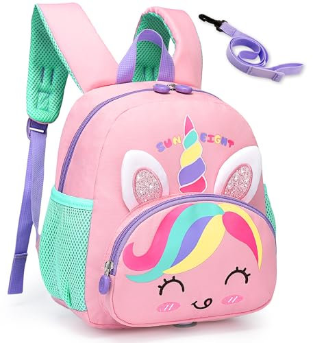 Domueay Zainetto Bambina Zaino Scuola Asilo Elementare Bambina Piccolo Zaino per Bambini Animale Impermeabile Cartella Scuola per Materna Nido 1-5 Anni Ragazza, Unicorno