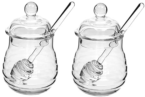 MAGICLULU Pot à Miel en Verre Transparent 250ml avec Cuillère, Lot 2 Pièces