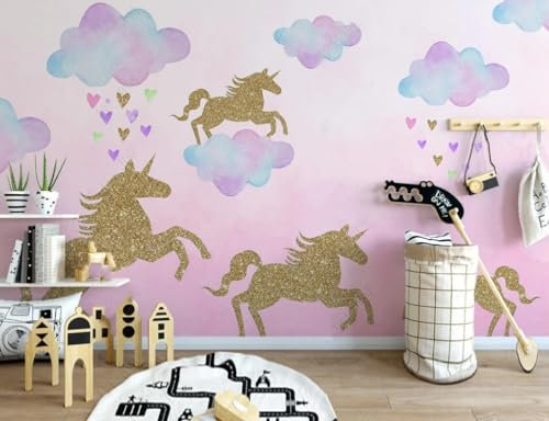 Fototapete Schlafzimmer Kinderzimmer 3D Tapeten 3D Effekt Wohnzimmer Handgemalte Cartoon Goldenen Pony Wolken Wandposter Xxl Waterfall Weiß Grau Blumen Wald Natur Mustertapete