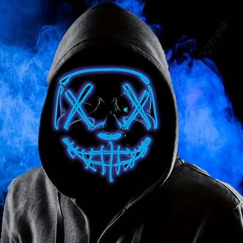 Boolavard Halloween Mask LED Light up Mask for Festival Cosplay Halloween Costume Masquerade Parties, Carnival, Gifts (Blue)