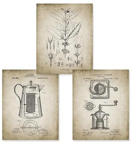 SekkQ Coffee Making Patent Vintage Poster Canvas Painting Wall Art Print Pictures Kitchen Cafe Living Room Interior Home Decoration No Frame-30x40cmX3