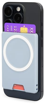 PROfezzion Double Sided Magnetic Phone Wallet, Anti-Slip Durable Plastic Card Holder 2-Cards Designed for MagSafe Compatible with iPhone 16 15 14 13 12 Pro Max Plus & MagSafe Case (0.3 Thick) - Blue