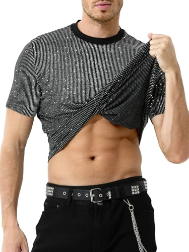 Mauro Kane Glitzer Hemd Herren Pailletten Oberteil Herren Rave Party Outfit