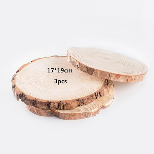 DAHI 3pcs Natürliche Runde Holzscheiben zum Basteln, 17-19cm Unbehandeltes Baumscheiben,ohne Loch runde Naturholzscheiben für DIY Handwerk Hochzeit Mittelstücke Weihnachten Dekoration Untersetzer Holz