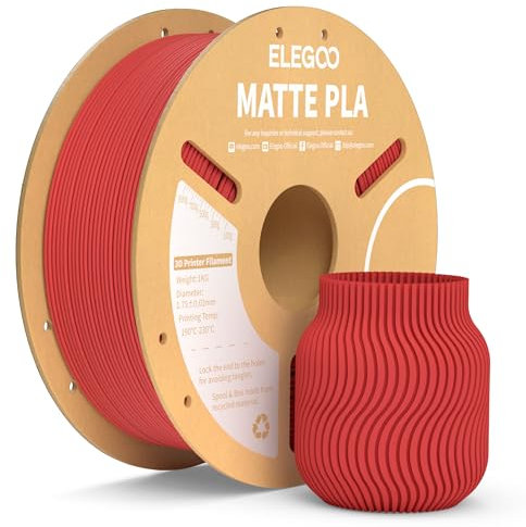 ELEGOO Matte PLA Filament Matte Rubinrot 1KG, 1.75mm 3D Drucker Filament Maßgenauigkeit +/- 0.02mm, 1kg Kartonspule (2.2lbs) für die Meisten 3D Printer