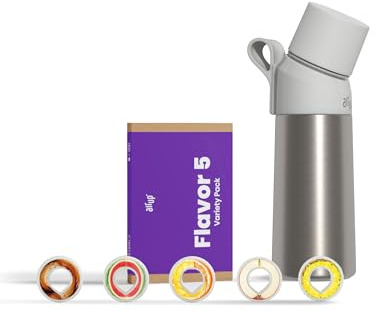 AIR UP® Borraccia in acciaio inox Starter Set Originale, incl. pod aromatizzati in 5 gusti senza zucchero I Borraccia termica 480 ml, mantiene il freddo per 14 ore, tappo ermetico I Argento