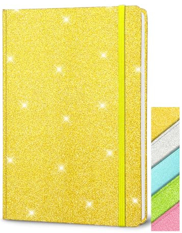 Glitzer Notizbuch A5 Liniert Golden, 21x14,5cm 80 Blätter Tagebuch Mädchen | Funkelnder Glitzer Löst Sich Nie Ab Hardcover Tagebuch Mädchen Geschenk für Schreiben Home Office Schule Arbeit