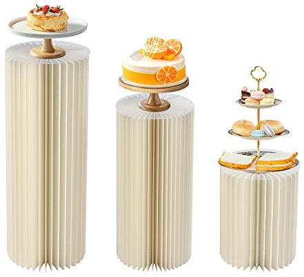 SanBouSi 3 vasi di cartone per matrimonio, colonna di fiori, pieghevoli, colonna decorativa, colore bianco, a forma di cilindro, per matrimonio, fidanzamento, compleanno, decorazione da tavolo, 40 +