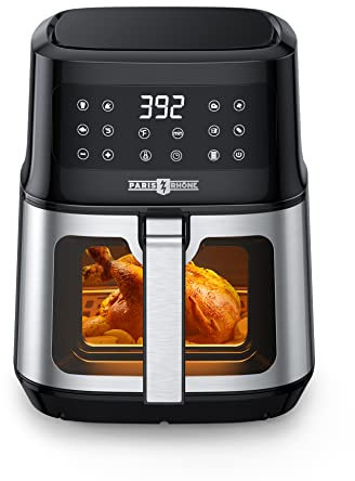 PARIS RHÔNE Heißluftfritteuse 5L XL mit Sichtfenster, 8-in-1 Airfryer Spülmaschinenfest mit One-Touch-Bedienung, Antihaftbeschichteter Korb & Abnehmbares Tablett