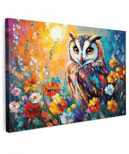 MuchoWow© Cuadros Decoracion Salon Modernos Dormitorios Cuadro Decorativos | 120x80 cm - de Lienzos Decorativo Decoración Cabecero Cama Búho - Flores - Arte - Atardecer