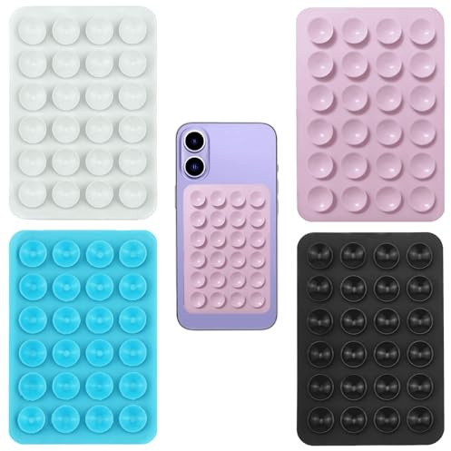Banjiabb Octobuddy 4 Stück Silikon Saugnapf für Handyhülle, Schwarz, Weiß, Rosa, Himmelblau, Saugnapfhalterung für Selfies und Videos