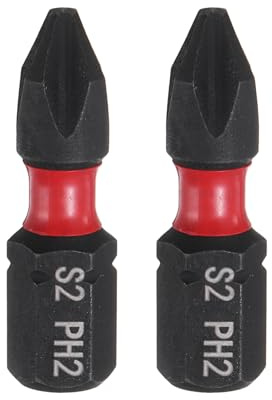 sourcing map 2pcs PH2 Phillips Screwdriver Bit 1/4 Hex Shank 25mm/1 Length Magnetic Cross Head Hex Bits S2 Steel Screw Driver Bit Industrial Grade Electric Drill Bits